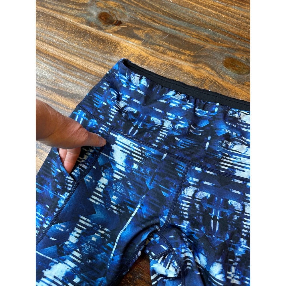 Ododos Womens Blue Geometric Kaleidoscope High Waisted Capri Leggings Pockets L - Picture 5 of 7